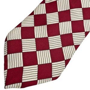 Marks & Spencer St Michael Silk Tie Red & Cream Checked Geometric Italy